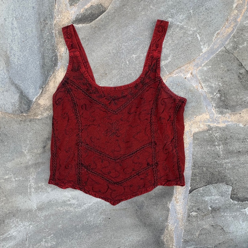 red detailed tank top